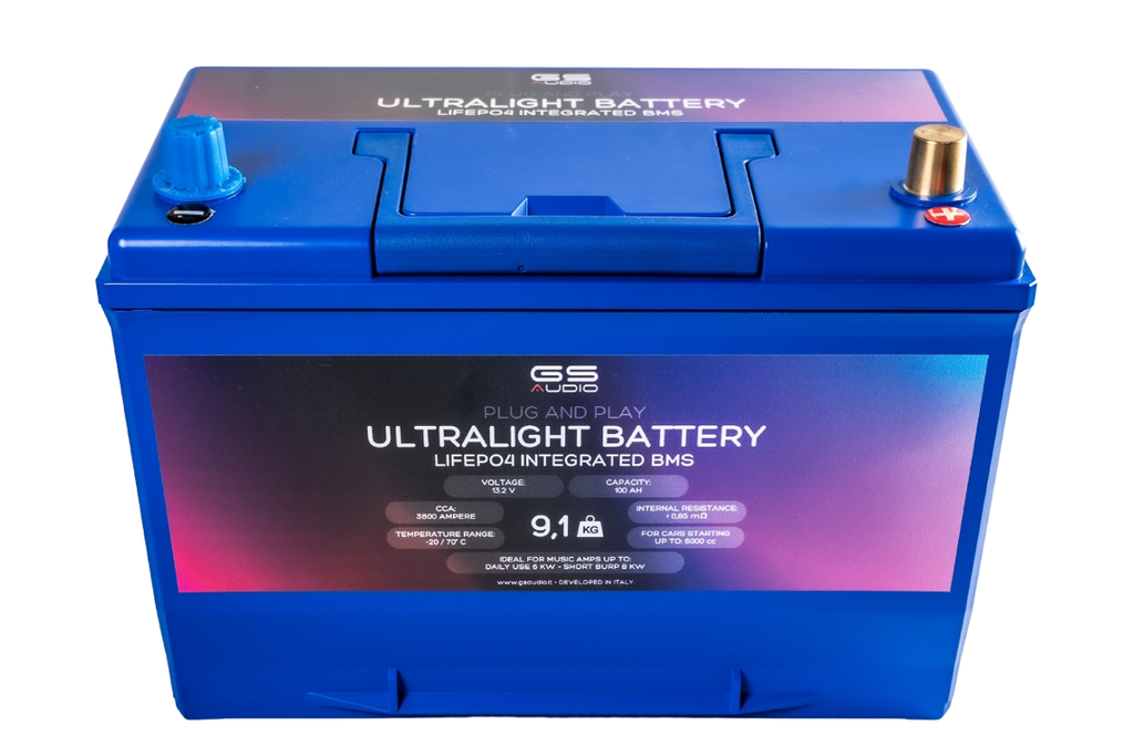 Batterie GS AUDIO 100Ah LifePo4 13,2V 9,1kg -ultralégère - CCA:3800A