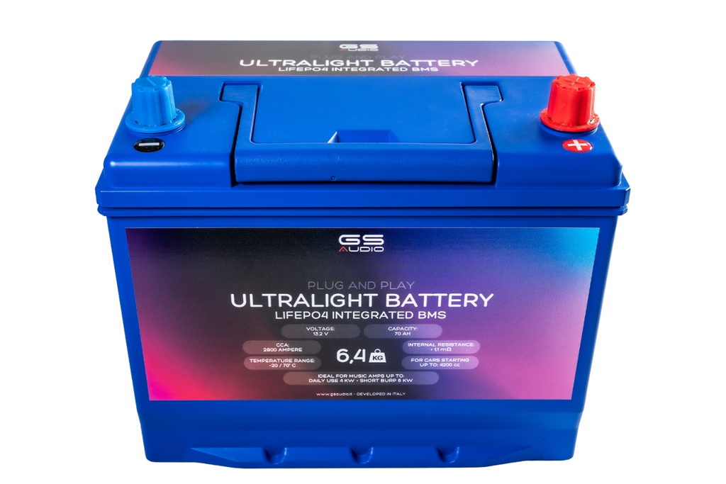 batterie GS AUDIO 70Ah LifePo4 ultralégère 70Ah 13,2 V 6.4kg - - CCA:1350A Capacità: 70Ah - environ CCA: 2800A :