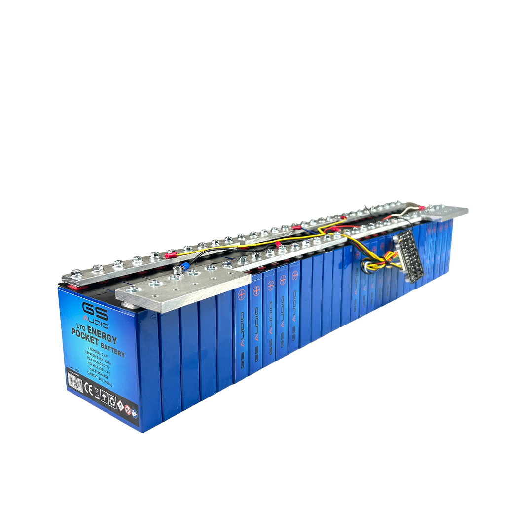 BATTERIE 100A - GS AUDIO 12 x 67,5 H11cm - 30 CELLULES LTO - 14,4V + BMS ET BARRES