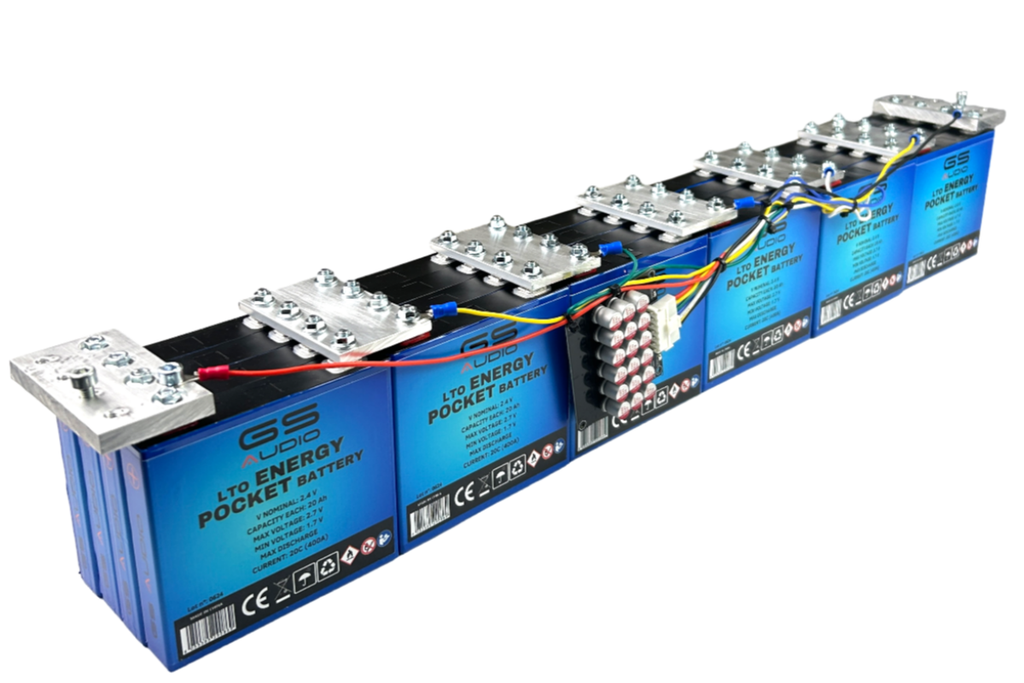 BATTERIE 80A - GS AUDIO 9 x 69 H11cm - 24 CELLULES LTO - 14,4V + BMS ET BARRES